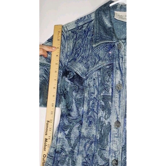 Flashback Couture Shiny Jean Jacket Small Embroidered Sequin Country Western - Picture 9 of 13